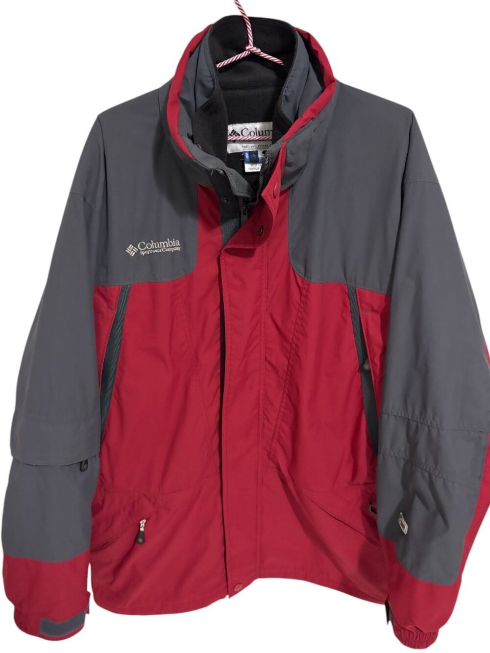 Columbia Core Interchange 3-in-1 Jacket Mens Large Fleece Waterproof Red Grey